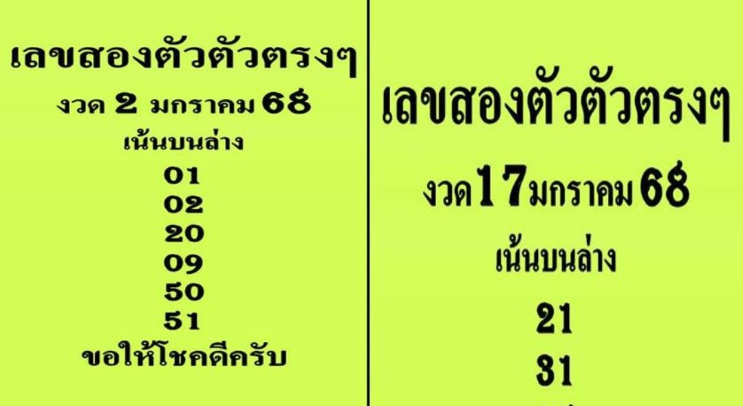 หวยรัฐบาล เลขที่เราต้องตาม งวดวันที่ 17/1/68